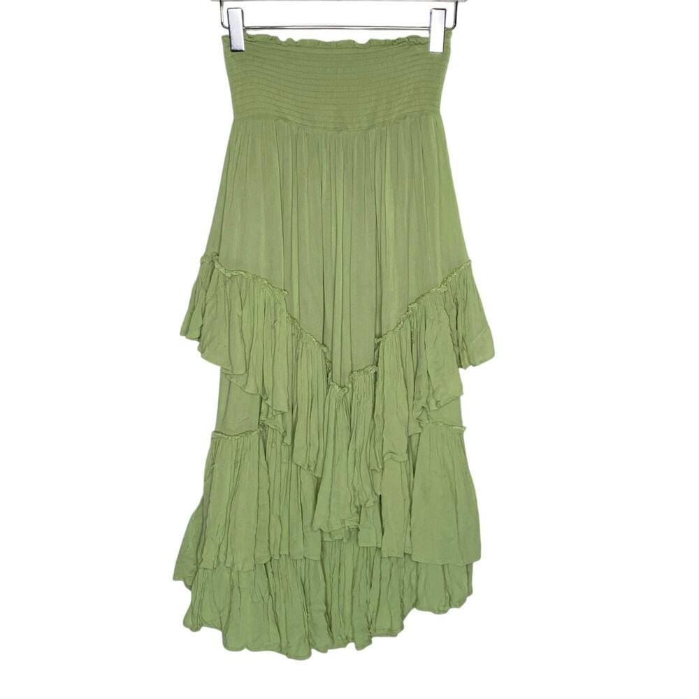 Free People The Convertible Skirt Dress XS Light Lime Green Ruffle Boho Hippie